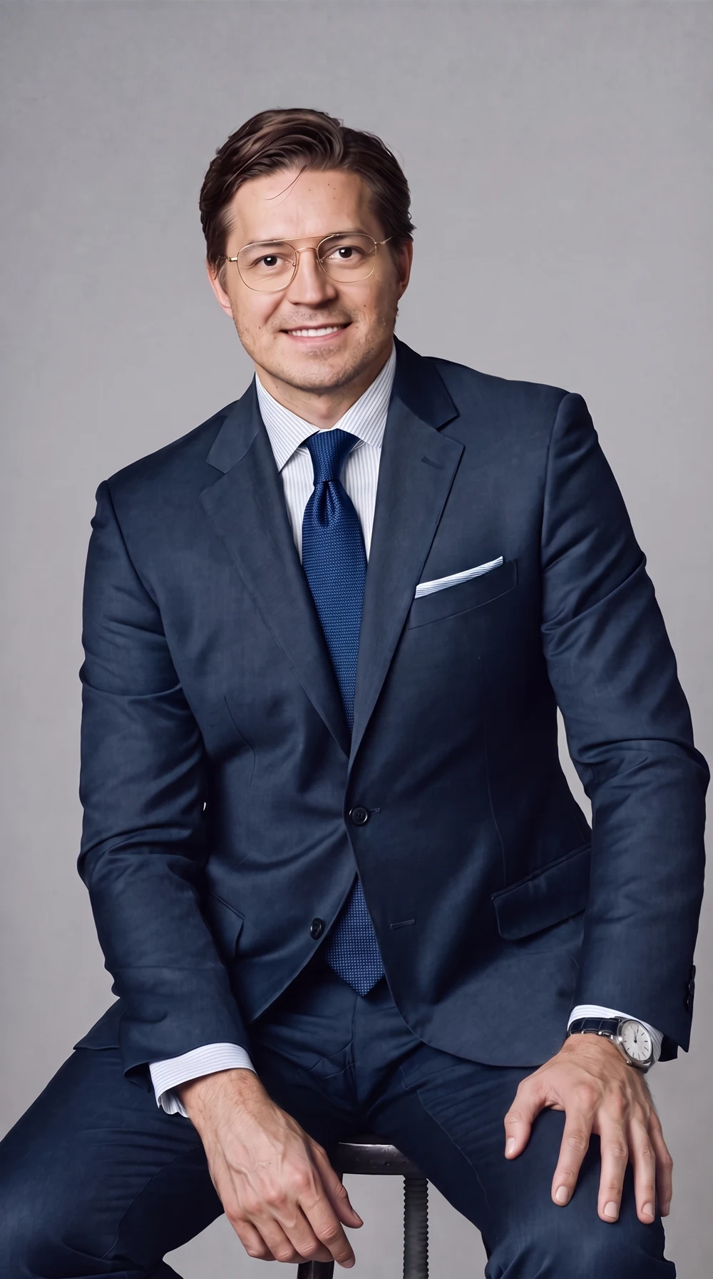 Kirill Kiryushin in glasses and a navy suit